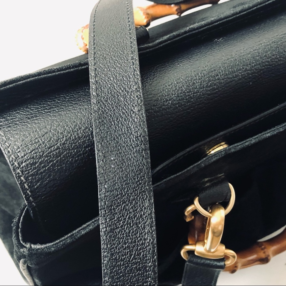 Gucci Black Suede Satchel with Bamboo Top Handles - Picture 13 of 16